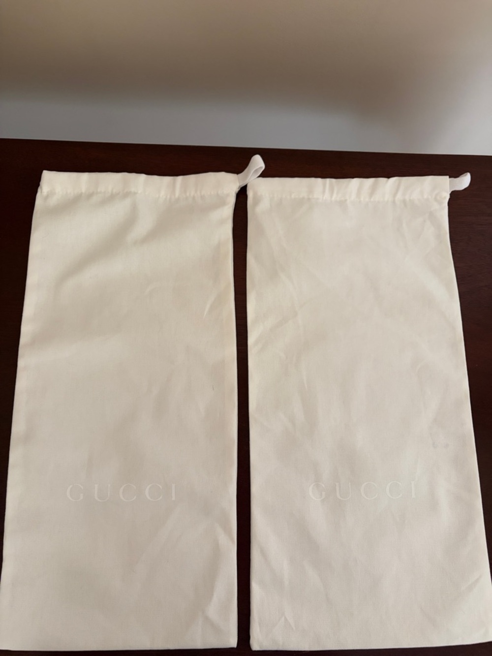 New Gucci Cream Cotton Drawstring Logo Dust Bags
